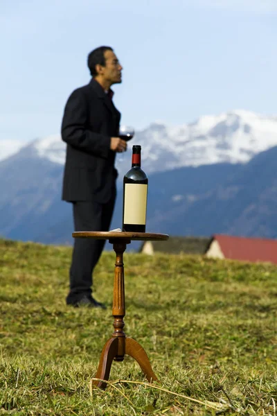 Weird elegant wine's expert into the wild — Stock Photo, Image