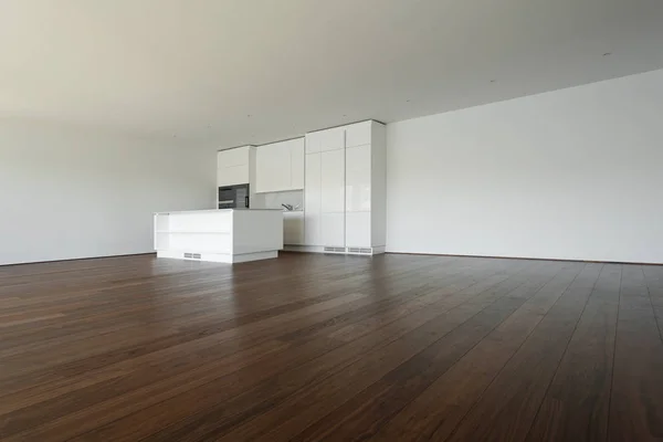 Beautiful empty apartment, white kitchen — Stock Photo, Image