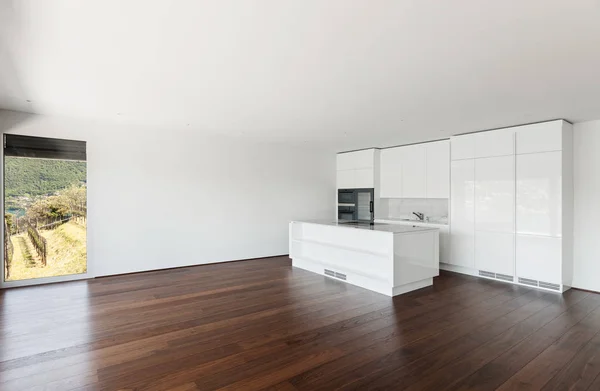Beautiful empty apartment, white kitchen — Stock Photo, Image
