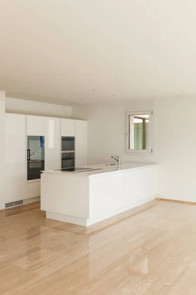 Mooie Lege Appartement Marmeren Vloer Moderne Keuken — Stockfoto