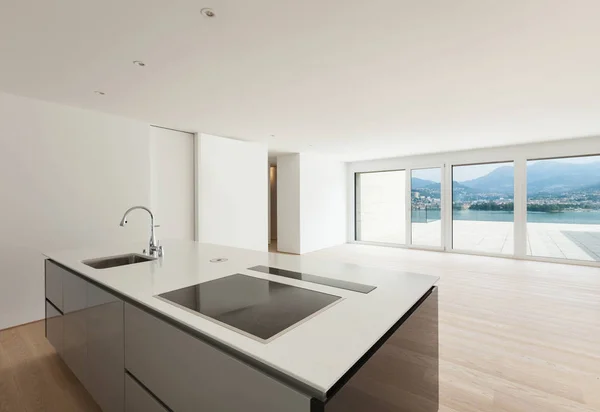 Interieur Modernes Penthouse Leeres Wohnzimmer Mit Küche — Stockfoto