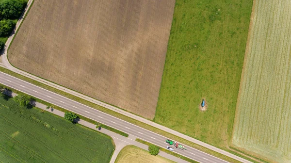 Aerial view of green fields, nobody — Stock Photo, Image