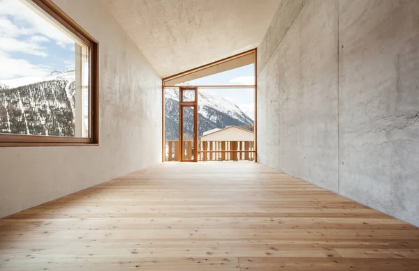 Interno Casa Moderna Con Parete Legno Grande Finestra — Foto Stock