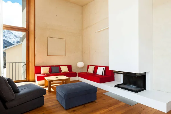 Architektura Moderní Design Horských Domů Komfortní Obývací Pokoj — Stock fotografie