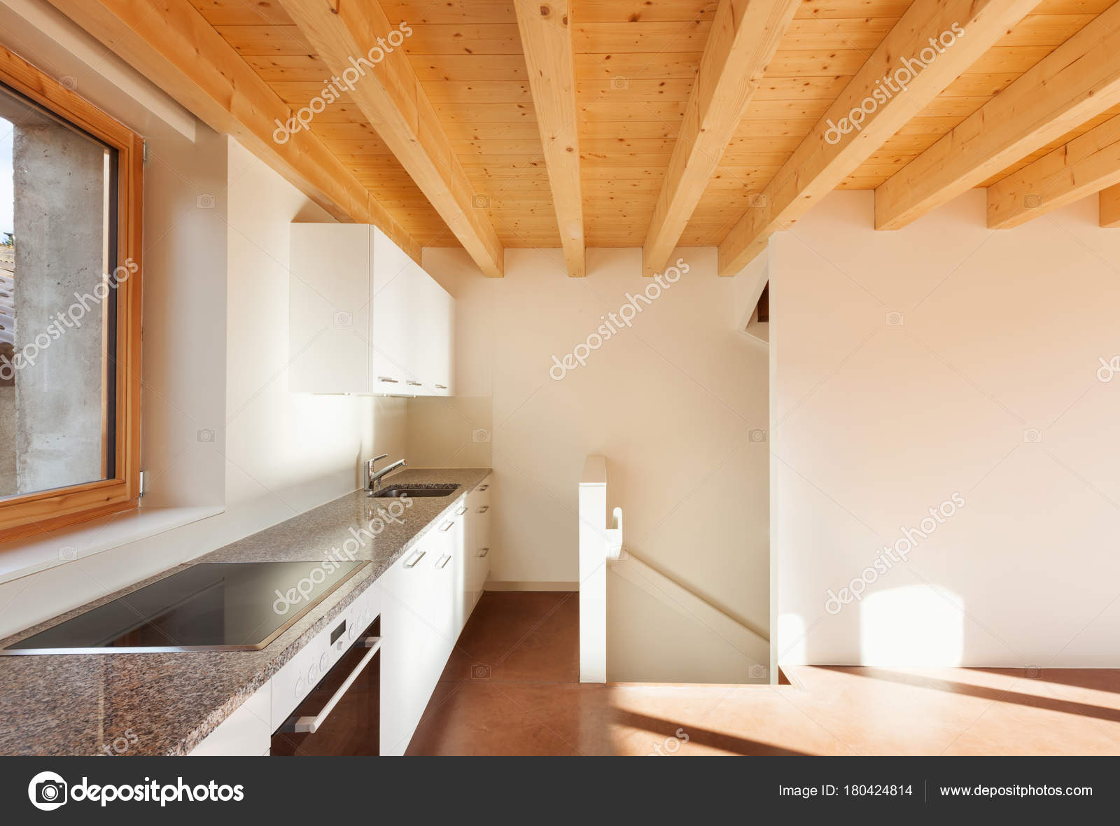 Comfortable Empty Loft Interior Domestic Kitchen Stockfoto