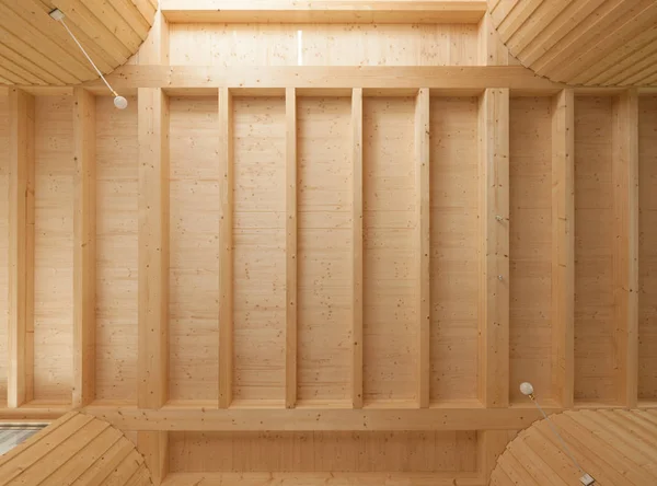 Soffitto con motivo geometrico di travi in legno — Foto Stock