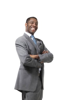 Beyaz arka plan üzerinde takım elbise siyah işadamı portresi 