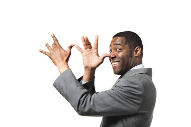 Beyaz arka plan üzerinde takım elbise siyah işadamı portresi 