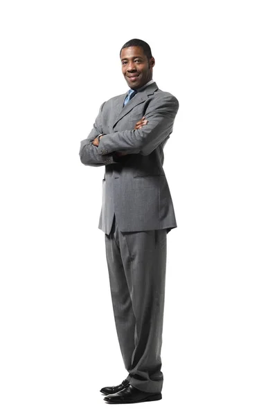 Portrait d'homme d'affaires noir portant un costume sur fond blanc — Photo