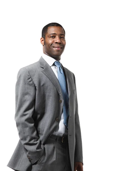 Black businessman portrait wearing suit over white background — Stock Photo, Image