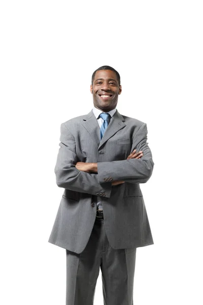 Retrato de hombre de negocios negro con traje sobre fondo blanco — Foto de Stock