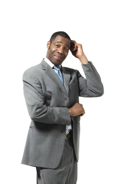 Retrato de hombre de negocios negro con traje sobre fondo blanco — Foto de Stock