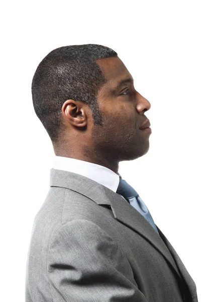 Černá podnikatel portrét obleku bílé pozadí — Stock fotografie