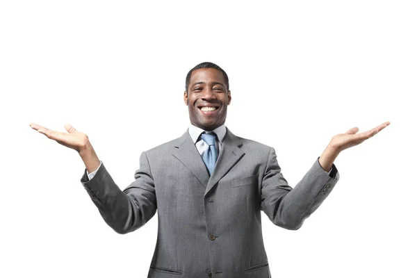 Black businessman portrait wearing suit over white background — Stock Photo, Image