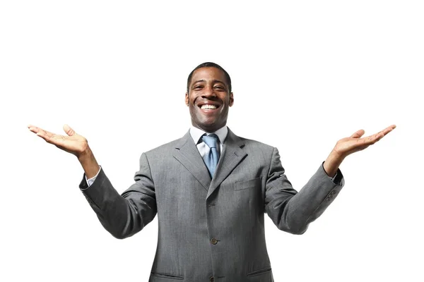 Black businessman portrait wearing suit over white background — Stock Photo, Image