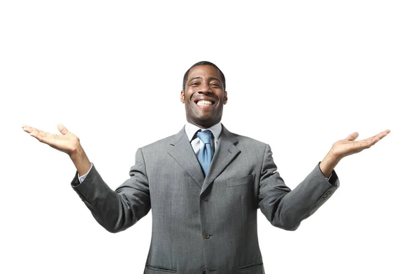 Black businessman portrait wearing suit over white background — Stock Photo, Image