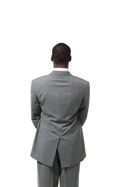 白い背景の上にスーツを着て黒ビジネスマン ポートレート — ストック写真
