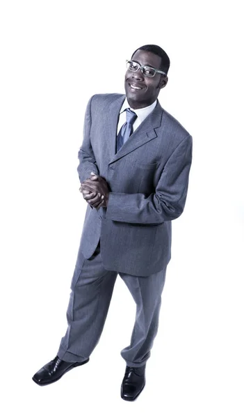 Preto empresário retrato vestindo terno sobre branco fundo — Fotografia de Stock