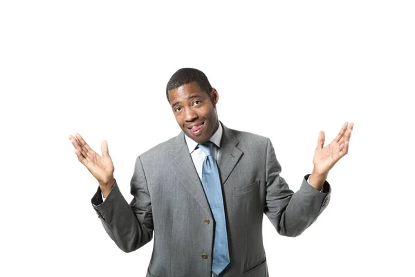 Zwarte zakenman portret pak dragen op witte achtergrond — Stockfoto