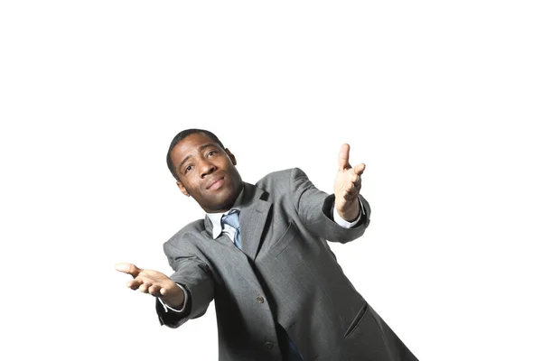 Black businessman portrait wearing suit over white background — Stock Photo, Image