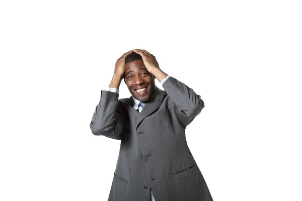 Preto empresário retrato vestindo terno sobre branco fundo — Fotografia de Stock