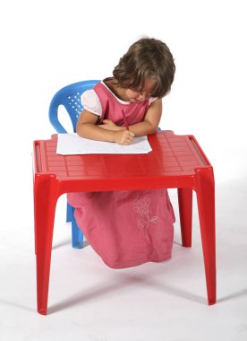 Genç öğrenci kız küçük kırmızı Resepsiyon ile