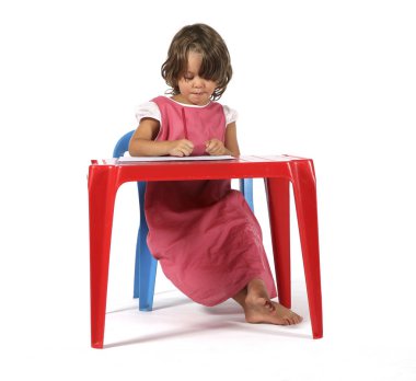 Genç öğrenci kız küçük kırmızı Resepsiyon ile