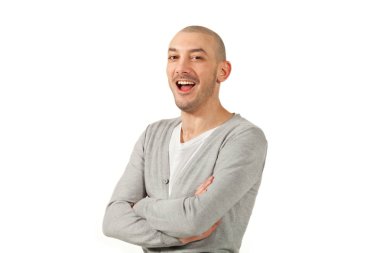 Beyaz arka plan üzerinde izole Studio, genç adam portresi 