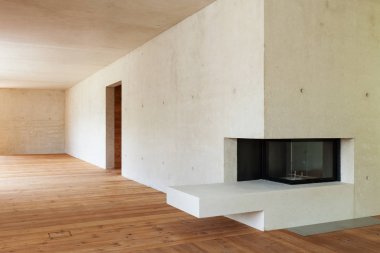 Yeni daire, beton duvarlarla iç