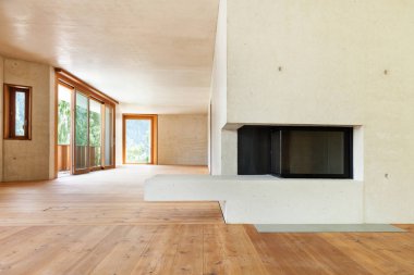 Yeni daire, beton duvarlarla iç