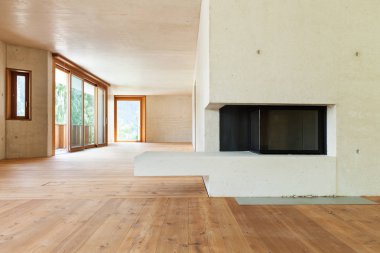 Yeni daire, beton duvarlarla iç