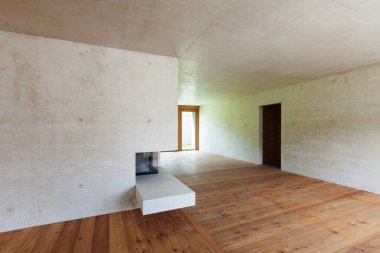 Yeni daire, beton duvarlarla iç
