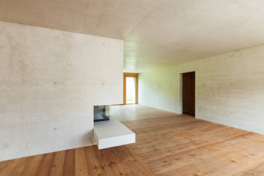 Yeni daire, beton duvarlarla iç