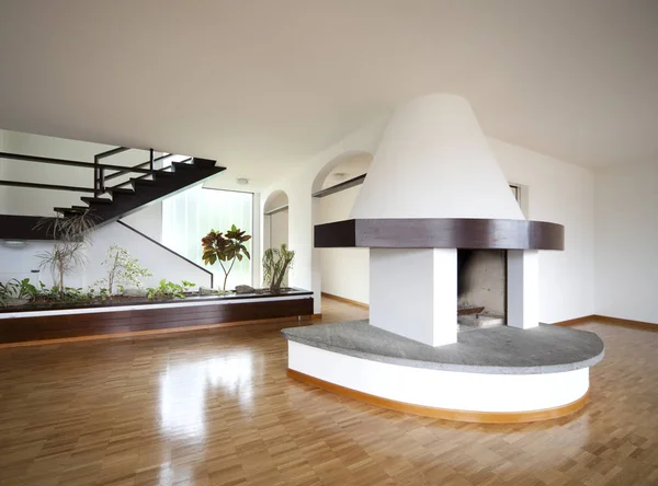 Modern interior openspace fireplace — Stock Photo, Image