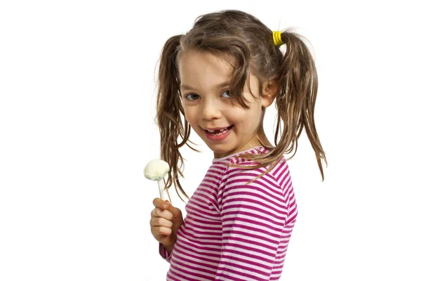 Маленька дівчинка на білому тлі — стокове фото