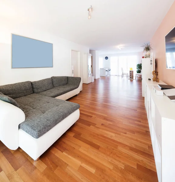 Geräumiges Wohnzimmer mit großem Sofa — Stockfoto