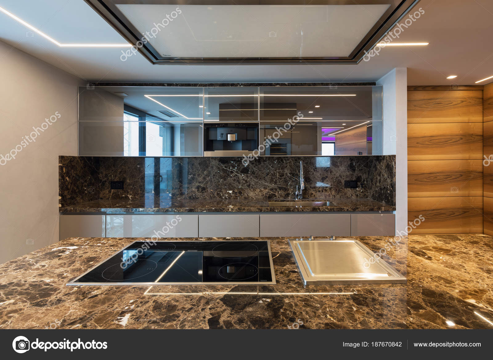 Modern Marble Kitchen With Island Stock Photo C Zveiger
