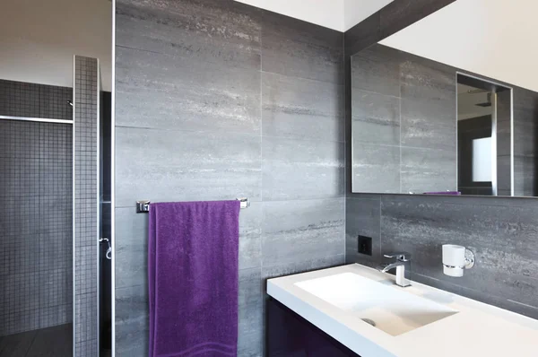 Bathroom with gray tiles, elegant and modern — Stock Photo, Image
