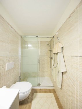 Modern banyo karoları ile. Büyük duş.
