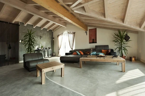 Interieur nieuwe loft, etnische meubels, woonkamer — Stockfoto