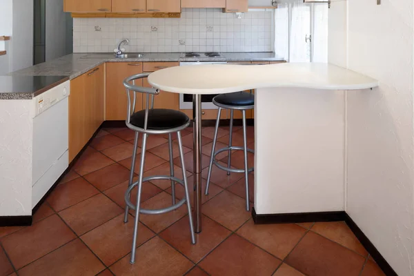 Vintage wooden kitchen and stools — Stock Photo, Image