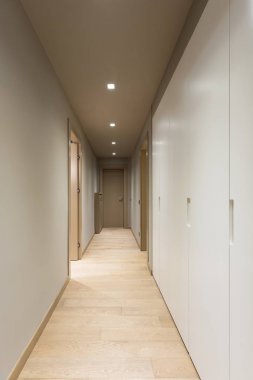 Koridor ile beyaz gardrop. Modern daire iç