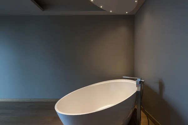 Camera da letto moderna con vasca, appartamento di lusso — Foto Stock