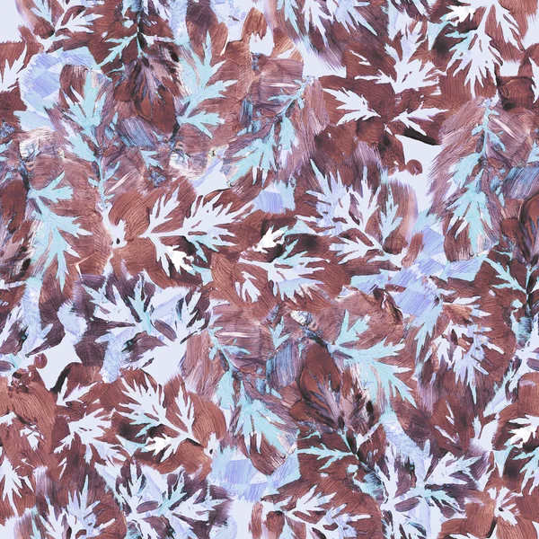 Soyut yaprakların izleri tekrar eden kusursuz desenleri karıştırır. Elle boyanmış dijital el resmi. Tekstil dekorasyonu ve tasarımı için sonsuz bir motivasyon kaynağı.