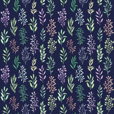 Elle çizilmiş suluboya desenler, yaprakları pürüzsüz olan soyut dallar. Botanik klasik illüstrasyon. Manşet için arka plan, blog için görüntü, dekorasyon. Duvar kağıdı, tekstil, kumaşlar için tasarım.