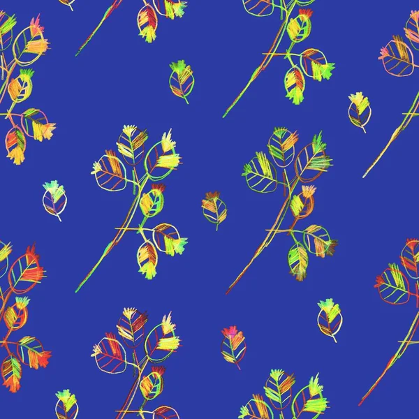 Дитячий Стиль Малювання Безшовний Візерунок Квітами Різнокольоровий Наївний Стиль Квітковий — стокове фото