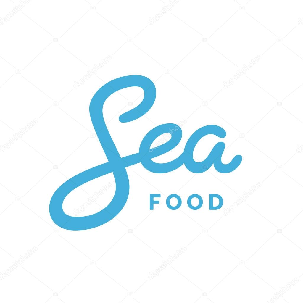 Sea food vector inscription. Market store signboard. Handmade lettering