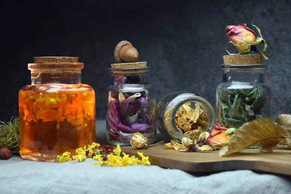 Kurutulmuş bitkiler ve çiçekler karışımı.