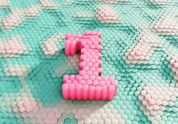 Balpeteklerinin gradyan arkaplanından çıkarılan altıgen iğnelerden yapılmış 1 numaranın renkli 3D görüntülemesi