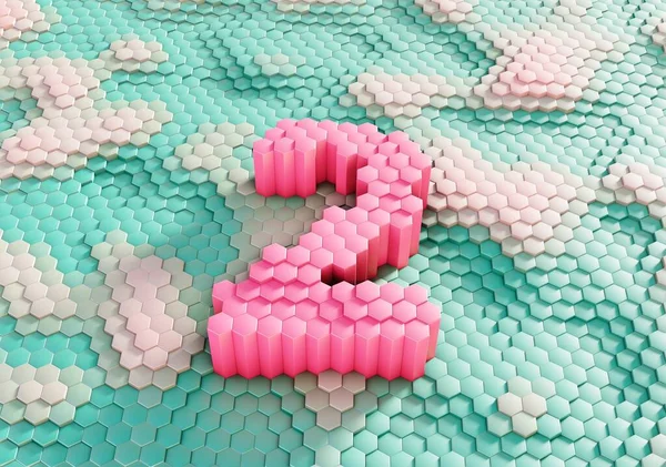 Balpeteklerinin gradyan arkaplanından çıkarılan altıgen iğnelerden yapılmış 2 numaranın renkli 3D görüntülemesi